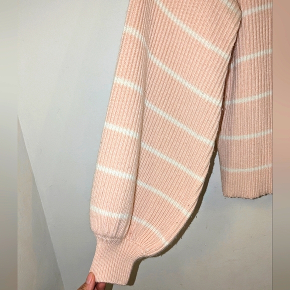 Saylor Reformation Pink White Stripped Ribbed Knit Wool Crewneck Balloon Sleeve - Picture 7 of 8